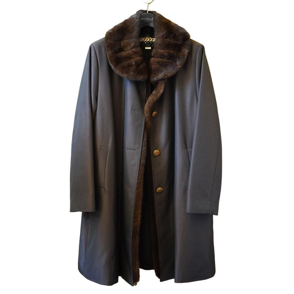 Vintage Woodan Fur Lined Leather Coat Mob Wife Mink Collar Brown Car Coat M - Picture 2 of 11